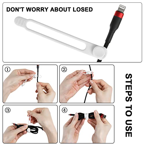 16Pcs Silicone Cable Ties Cord Organizer for Bundling Earphone, Phone Charger, Computer Cords, Reusable Wire Cable Management in Home,Office,Kitchen,School,Travel (White) - color: White, size: 4.2 Inch