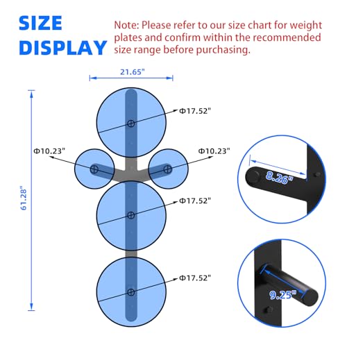 Wall Mounted Weight Plate Rack, 6 Pegs & 4 Barbell Storage Rack, 1190 LBS Capacity Weight Plate Holder, Wall Mounted Bumper Plate Storage for Home Garage Gym, Fit 2" Olympic, Rubber Protection Pads - size: Weight Plate Storage Rack