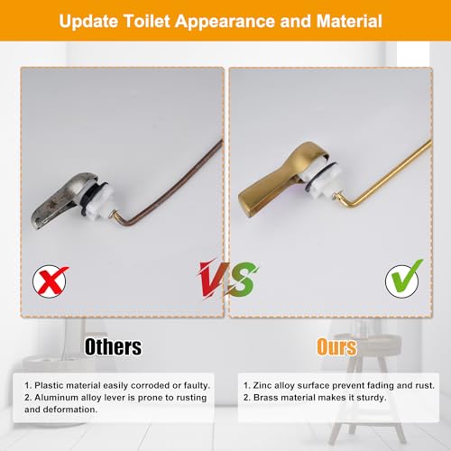 Hibbent Universal Metal Front Mount Toilet Handle Replacement Kit | Brushed Gold Solid Brass Toilet Flush Tank Lever, Stainless Steel Flapper Chains for Most Toilet Tanks - color: Brushed Gold, style: Upgraded Front Mount