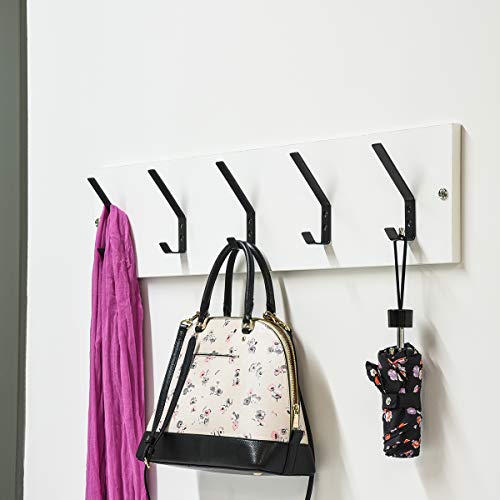 Amazon Basics Wall Mounted Modern Metal Drywall Coat Hooks - Flat Black, 5-Pack | Modern - style: Stainless Steel Double Prong