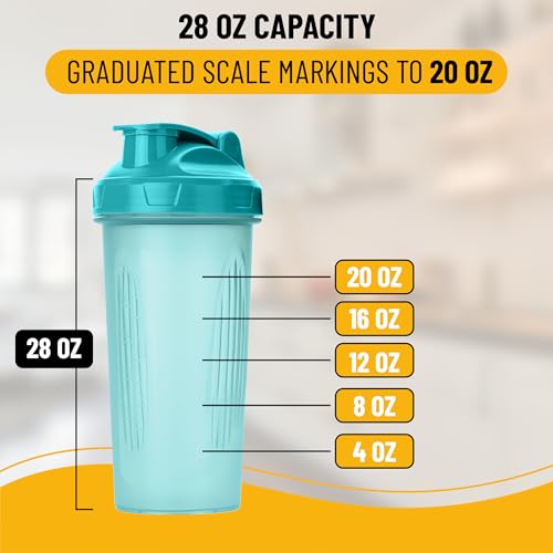 Mr. Pen- Shaker Bottles for Protein Mixes, 28 oz | Leak Proof Shaker Cups with Stainless Steel Wire Whisk Ball for Protein Shakes and Pre Workout - color: Light Blue