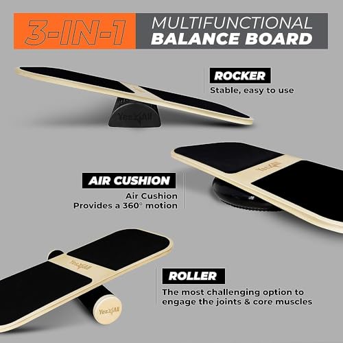 Yes4All Balance Board Sports Trainer, Surf Trainer Board With Adjustable Stoppers, Improve Core Strength and Balance Control - color: I. 3in1 Balance Board Training System