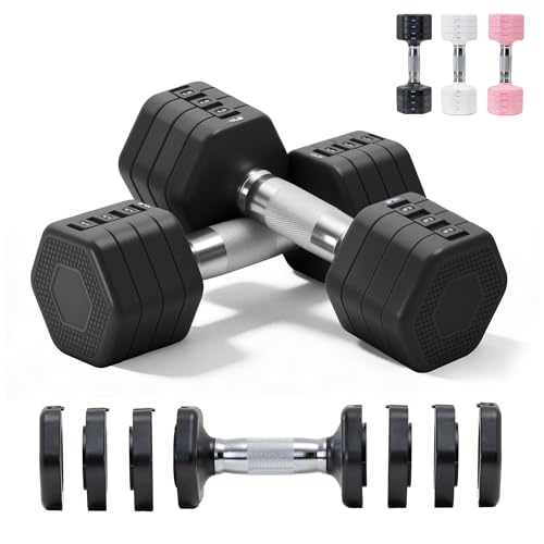 Adjustable Dumbbell Set of 2 Total 20 Lbs 4-in-1 Each 4lb 6lb 8lb 10lb 1s-Adjust Dual-Stable Free Weights for Women Men Home Gym Outdoor Workouts - color: black [20LBS Total]