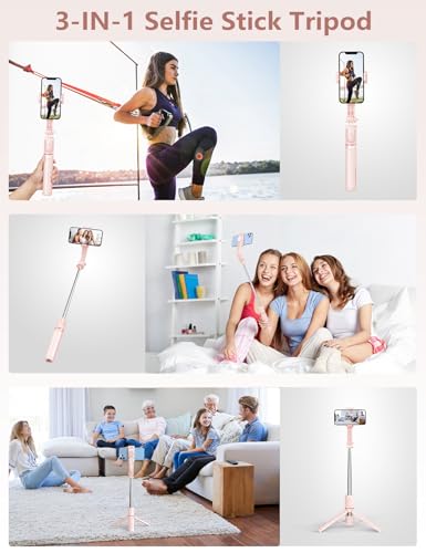 Selfie Stick with Light, 45'' Selfie Stick Tripod with Wireless Remote | Portable Travel Phone Tripod, Compatible with iPhone17/16/ 15 Pro Max/15/14, Samsung S22/ S23 Ultra/Android Smartphone (Pink) - color: Pink - 45" Standard Height