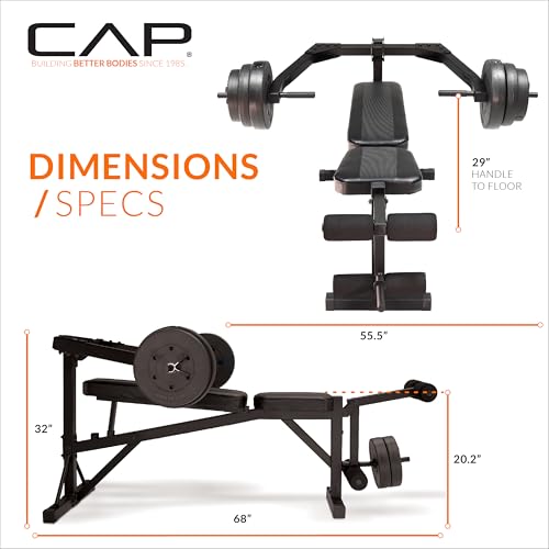 Cap Leverage Weight Bench with 100 LB Vinyl Weight Set, Adjustable Strength Training Bench with Leg Developer, Multi-Position Home Gym Bench Press with Vinyl Cement Plates & Spring Collars