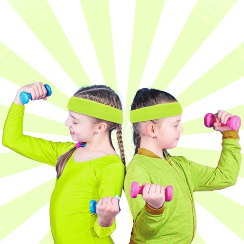 Bememo 36 Pcs Neon Sweatbands Set Soccer Party Favors Cotton Headbands Wristband Sweat Bands Soccer Mom Essentials for Football Fans Sporting Events 80 90s Glow Party - color: Neon Yellow, size: Small