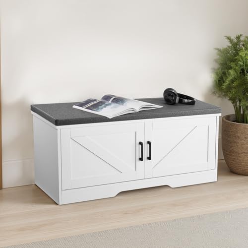 VEVOR Shoe Storage Bench with Padded Cushion & 2 Barn Doors, Entryway Bench 39.4 x 14.0 x 18.1 Inches, for Entryway, Hallway, Living Room, Bedroom - size: 2 Barn Doors