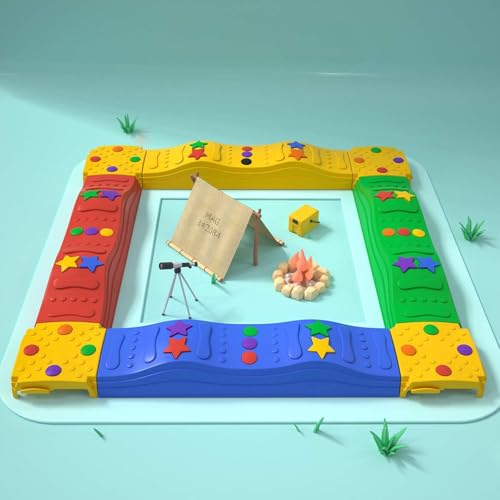 MOCUTEEN Kids Balance Beam & Toddler Stepping Stones 8PCS Sensory Toys for Balance & Coordination Non-Slip Surface with Rubber Pads Max Load 220LBS Multi-Color Indoor Play Five Star Pattern - color: 4straight 4pier