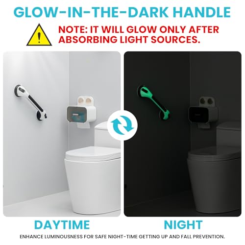 TAILI Shower Grab Bar Glow in The Dark, 2 Pack 16.8 in Grab Bars for Bathtubs and Showers, Shower Handle Rail for Seniors and Elderly,Bathroom Safety Grip Removable No Drilling Waterproof Black,G9 - color: Black& Glow Green, size: 16.8"