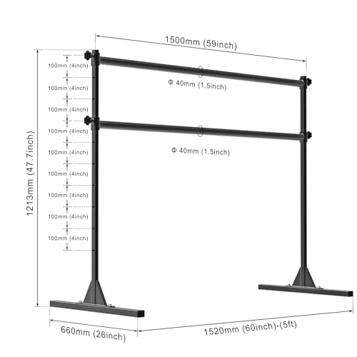 SELEWARE Height Adjustable Ballet Barre Freestanding Ballet Bar Heavy Duty Dance Bar Support Barre Movements Body Stretch Pull-ups, Sturdy Construction Never Fall Apart, Anti-Slip - color: 5 FT (Steel Crossbar, Black)