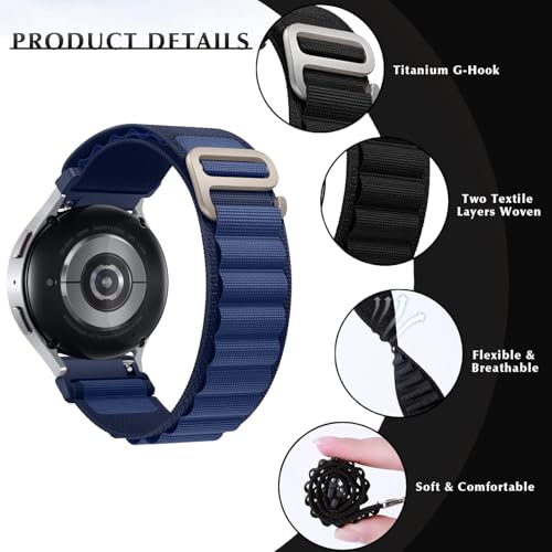 Nylon Band Compatible with Samsung Galaxy Watch 7/FE/6/5 Pro 4 3/Watch 4 6 Classic/Active/Gear S2 S3 Frontier Band, 20mm 22mm Sport Loop Strap for Galaxy Watch 47mm 43mm 45mm 40mm 44mm 42mm 46mm 41mm - color: Sport- Dark Blue, size: 22mm