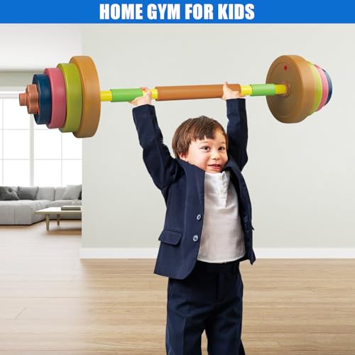 Kids Exercise Weight Set, Barbell and Dumbbell Workout Equipment, Toddler Beginner Gym Toy for Pretend Play Lifting Exercise & Fitness, Adjustable Fill with Sand or Water - size: 2-In-1