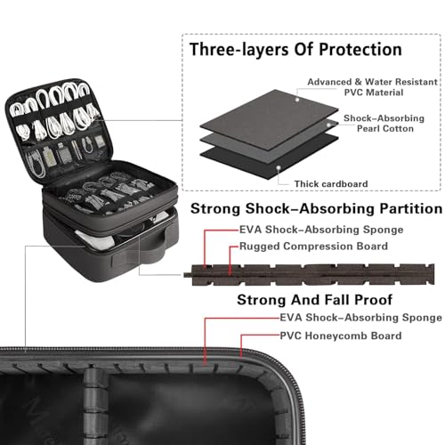 MATEIN Cord Organizer Bag with Adjustable Divider, DJ Electronic Storage | Cable File Bag, Charger Organizer Box, Double Layer, Shockproof, Tech Accessories, Cord Bag Organizer, Double Layer, Grey - color: Grey, size: Medium