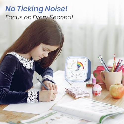 Yunbaoit Rainbow Visual Timer for Kids, 60-min Countdown Timer, Light Blue | Protective Case, No Ticking, Mute and Ringing Alarm Available, Time Management Tool, Low Power Reminder, for Study,Game,Work - color: Light Blue Rainbow