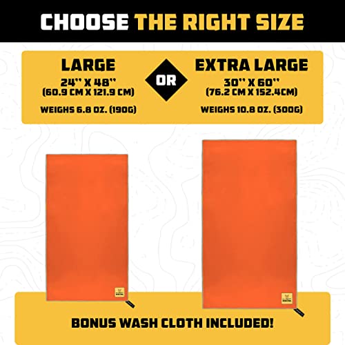 Wise Owl Outfitters Microfiber Camping Towel - Quick Dry Towel for Travel, Backpacking, Hiking, Beach, Gym & Yoga - Compact, Fast Drying & Lightweight - color: Orange, size: Large (24x48) + Washcloth (12x12)