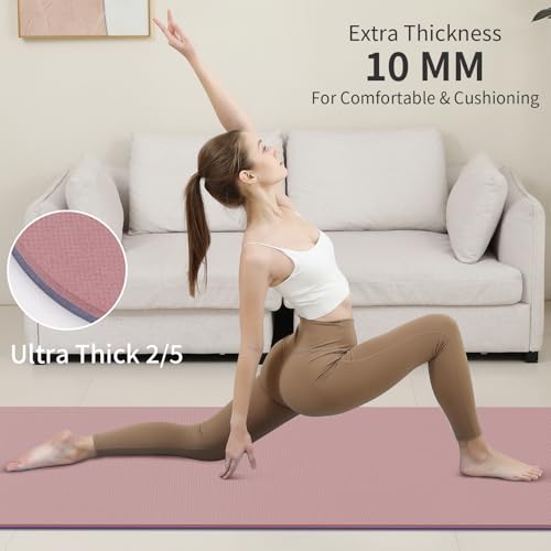 PAIDU Yoga Mat Non Slip Anti-tear,extra thick-2/5 inch（10MM）High Resiliency Professional POE Yoga Mats for Women Men Kids,72"x24"inch,Workout, Yoga, Pilates and Floor Exercise, with Carrier Strap - color: Deep Pink+Grey