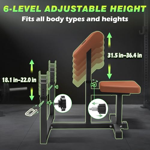 Preacher Curl Bench, Max Load 450 LBS Strength Training Bench Home Gym Bench Fitness Equipment,6-Level Seated Barbell Dumbbell Bicep Curl Machine Weight Bench - color: Brown