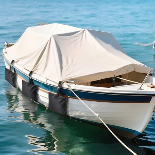 TOBWOLF 8Pack Boat Cover Sand Bags, 600D Windproof Marine-Grade Oxford | Tear-Resistent Sandbag Mooring Kit, Carabiners & Tarp Clips to Keep Boat Cover On, for Boat Covers, RV Covers & Tarp Weights - color: 8PCS - Black Boat Sandbags