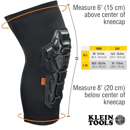 Klein Tools 60511 Knee Pad, Heavy Duty Padded Knee Sleeves, Breathable Mesh Back, Elastic Cuff with Slip-Resistant Silicone, Black, M/L - size: M/L