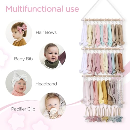 POVETIRE Headband Holder for Girls Baby Headband Organizer Head Bands Hair Accessories Display Organizer Wall Hanging Decor for Nursery baby Room - color: Pink Lace