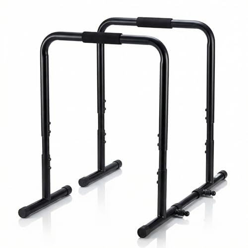 NEWBULIG Dip Bar Station, Adjustable Parallel Parallettes Bar with Soft High-Density Foam Handles, Heavy Duty Dip Stands Workout Equipment for Home, Gym, Patio, Office - color: Inky Black