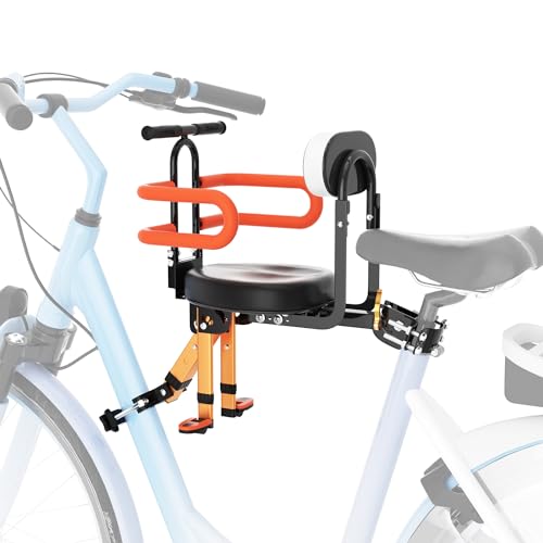 Child Bike Seat for Adult Bike,Retractable Baby Bike Seat Front Mounted for Children 2-6 Years Old - color: gold with orange