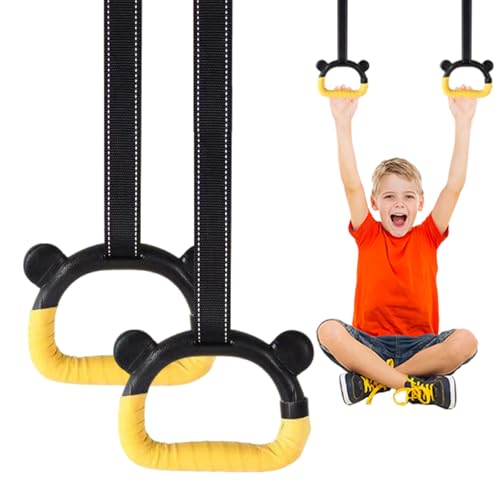 Kids Gymnastics Rings, Children's Home Gym Equipment, Children's Adjustable Strap Strength Training Rings, Pulling Rings for Physical Training - color: Yellow