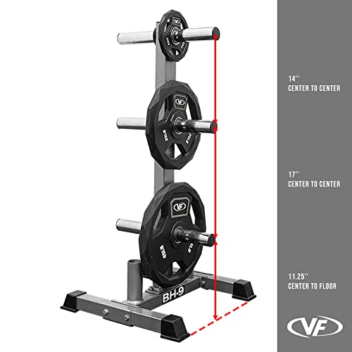 Valor Fitness Weight Plate Rack with Barbell Holders – Heavy-Duty Steel Storage Tree with 6 Pegs and 2 Vertical Bar Sleeves for Standard and Olympic Plates – 800 lb Capacity for Home & Garage Gyms - color: B: BH-9 Olympic Plate Storage Tree
