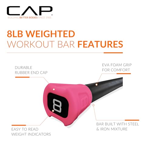 CAP Barbell Weighted Workout Bar | 5-20 lb | Multiple Options - style: 8 LB, Red