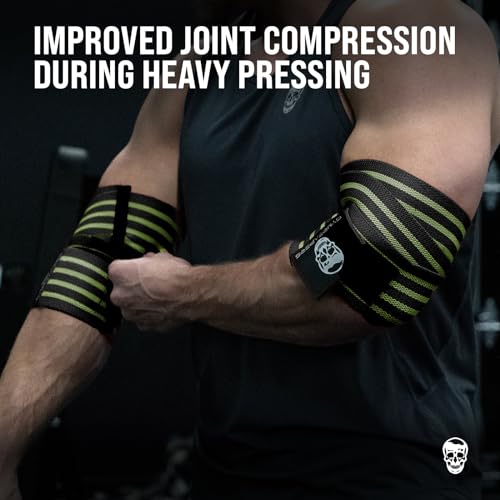 Gymreapers Weightlifting Elbow Wraps (1 Pair) - Flexible 40'' Elbow Compression Strap & Joint Support Brace - for Bench Press, Powerlifting, and Pressing - color: Green