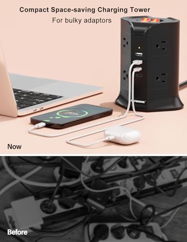 12-in-1 Power Strip with 8 AC Outlets & 4 USB Ports (2 USB-C) - 6ft Heavy Duty Surge Protector with Auto-Reset GFCI, 10A Tower for Home Office, Dorm, Travel & Garage - style: 3 Prong GFCI Plug