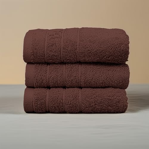 Tens Towels Pack of 6 Hand Towels, 100% Cotton, Lighter Weight, Quick to Dry, 16 x 28 Inches, Super Soft & Absorbent, Perfect for Bathroom & Kitchen (Brown) - color: Brown