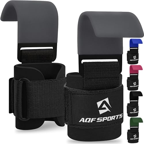AQF Weight Lifting Hooks (Pair) - Neoprene Padded Wrist Strap for Deadlift - color: Gray