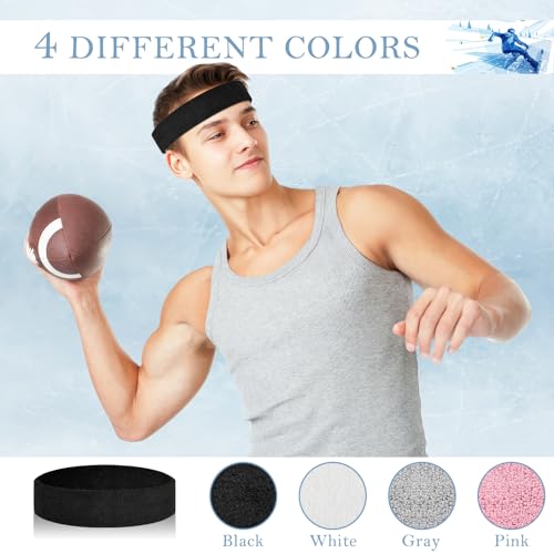 4 Pack Cotton Terry Sweat Headbands for Men Women Running Gym | 4 pack soft cotton terry headbands, Stretch 7 to 15 inches, Sweat-wicking, stays put for running, tennis, basketball & yoga - color: Black/Gray/Pink/White