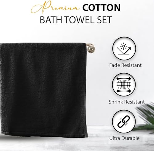 KAHAF COLLECTION 100% Cotton Bath Towels, 24x48 Pack of 6 Towels, Quick Dry, Highly Absorbent, Soft Feel Towel, Gym, Spa, Bathroom, Shower, Pool, Luxury Soft Towels (Black, 24x48-6 Pack) - color: Black, size: 24x48 - 6 Pack
