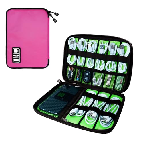 Lcsmaokin Electronics Travel Organizer,Portable Waterproof Electronic Travel Storage Bag for Small Charging Cord Storage,Charger,SD Card etc,for Travel,Business-Rose Red - color: C-Rose Red-Green, size: Single Layer