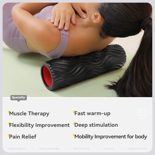 Foam Roller High-Density Exercise Roller, Deep Tissue Muscle Massage, Stretching, Relieves Muscles, Improves Mobility, Fitness Roller for Pilates, Yoga, Ideal for Athletes, Beginners & Recovery - color: Black