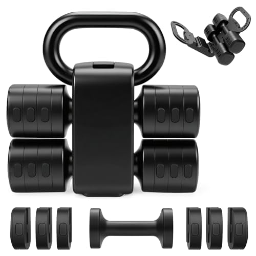 Adjustable 2-in-1 Convertible Kettlebell & Dumbbells Set, 4 in 1 Free Weights Dumbbell Set of 2, Each 2.2 3.3 4.4 5.5lb Quick Change Women Dumbbell Set for Home Exercise Training - color: Black