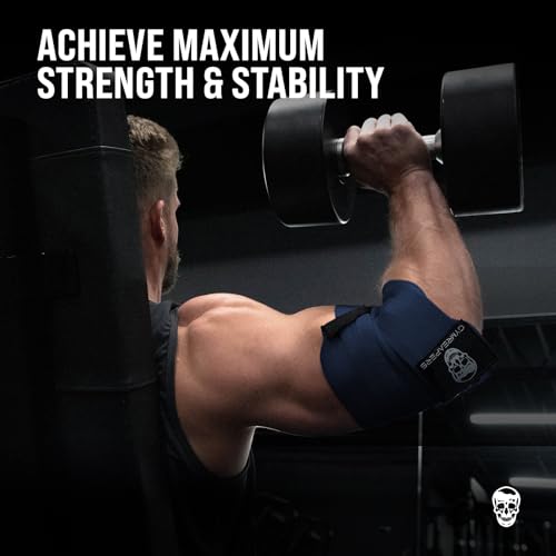 Gymreapers Weightlifting Elbow Wraps (1 Pair) - Flexible 40'' Elbow Compression Strap & Joint Support Brace - for Bench Press, Powerlifting, and Pressing - color: Navy
