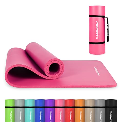 MSPORTS Yoga Mat Premium Non Slip Thick – Extra Comfortable Exercise Mat for Home Workouts, Pilates, Stretching & Gym – Cushioned NBR Foam, Gym Mat with Strap, for Women & Men - color: Pink
