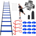 YEXEXINM Professional Agility Ladder Speed Training Equipment Set-20ft Agility Ladder,12 Soccer Cones, 4 Agility Hurdles, Running Parachute, Suitable for Soccer Football Basketball Training - color: blue