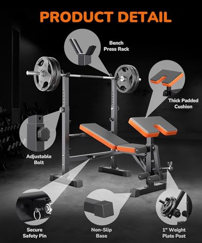 Adjustable/Foldable Weight Bench, 660LBS Home Gym Workout Bench Lifting Sit-up Exercise Bench for Bench Press - color: Orange