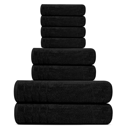 Tens Towels Pack of 8 Towels Set, 2 Extra Large Bath, 2 Hand, 4 Washcloths, 100% Cotton, Lighter Weight, Quicker to Dry, Super Absorbent, Perfect for Bathroom, Black - color: Black