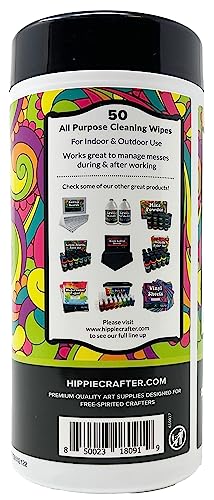 HIPPIE CRAFTER Paint and Art Wipes, 1 Pack (50 Piece) Heavy-Duty Cleaning Wipes for Paint, Epoxy, Glue, Latex & Acrylic Stains, Safe for Hands, Brushes, Plastic, Metal, Wood & Floors