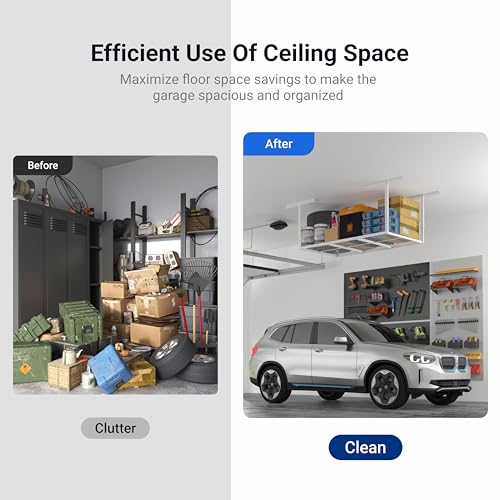 FLEXIMOUNTS 3x6 Overhead Garage Storage Adjustable Ceiling Rack 72" Length x 36" Width x 40" Height, 450lbs Weight Capacity, White, Classic Series - color: White, size: 3x6 ft