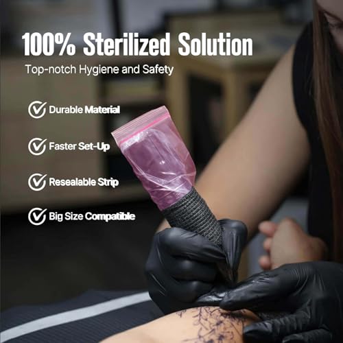 300pcs Tattoo Machine Covers Sealable Type - Pink 2.4×8 Inch Pen Covers Machine Bags Sleeves for Cartridge Machine - Professional Tattoo Supplies & Accessories (Pink (2.4×8 inch)) - color: Pink (2.4×8 inch)