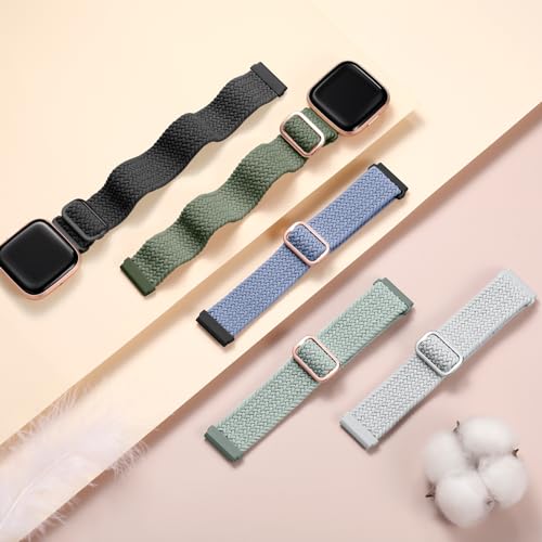 Maledan Compatible with Fitbit Versa 2 Bands Women Men, Braided Stretchy Bracelet Replacement Wrist Bands for Fitbit Versa 2/Versa/Lite/SE/Strap Accessories, Black - color: 1-Black