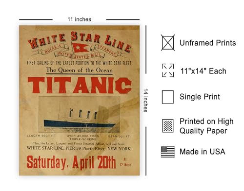 Poster Master Vintage Titanic Poster - Retro Queen of the Ocean Print - Steamboat Art - Gift for Men, Women & Travel Lover - Decor for Living Room, Bedroom, Dorm or Office - 11x14 UNFRAMED Wall Art - color: Style-02, size: 11"L x 14"W
