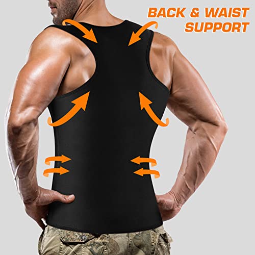 Cimkiz Men's Waist Trainer Sauna Suit Shirt, Gym & Exercise Compression Vest, Sweat-Boosting Workout Top - color: Black, size: X-Large