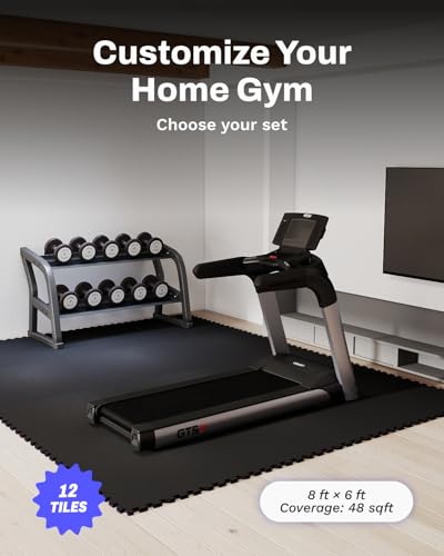 AIRHOP 0.56in Thick 48 Sq Ft Exercise Equipment Mats, 12 Tiles Upgraded Rubber Top with High Density EVA Foam, Large Interlocking Puzzle Gym Flooring for Home Gym, Heavy Weight Workout,Black - color: Black, size: 48 Sq Ft (12 Tiles)